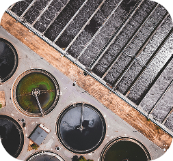 Aerial view of a wastewater treatment plant
